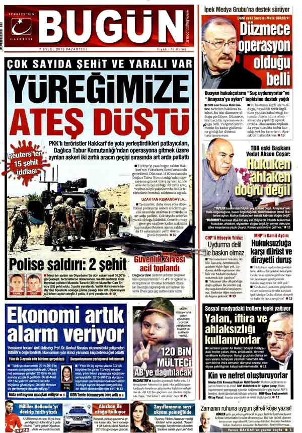 Dağlıca saldırısı gazete manşetlerinde
