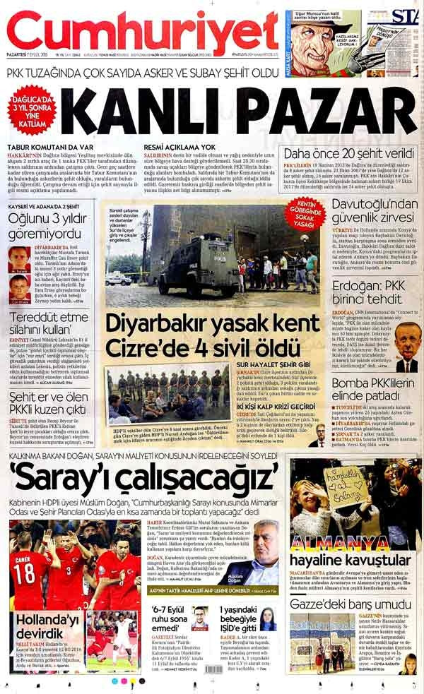 Dağlıca saldırısı gazete manşetlerinde