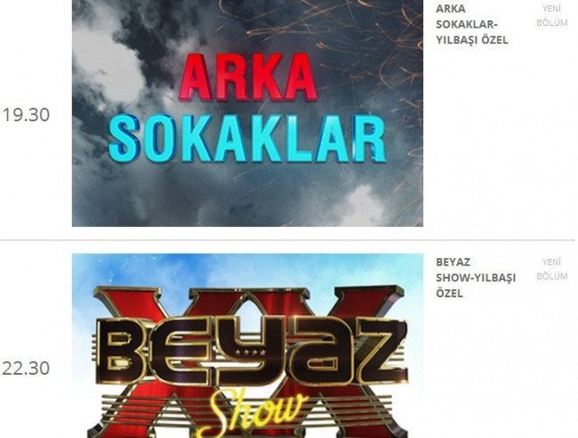 31 Aralık Yılbaşı gecesi kanalların yayın akışı şöyle