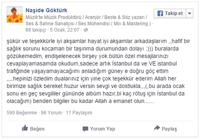 Naşide Göktürk'ün hastane odasındaki fotoğrafları