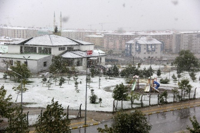 Erzurum kent merkezine mevsimin ilk karı yağdı