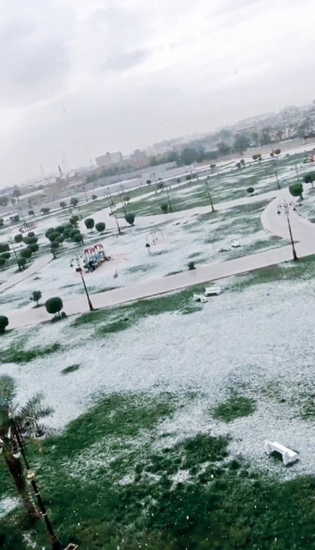 Suudi Arabistan'da çöle aniden kar yağdı
