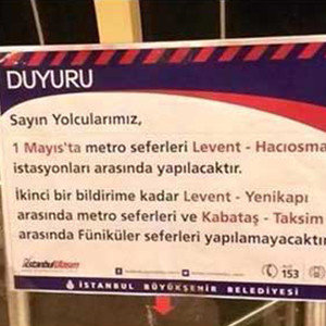 1 Mayıs'ta metro iptal !
