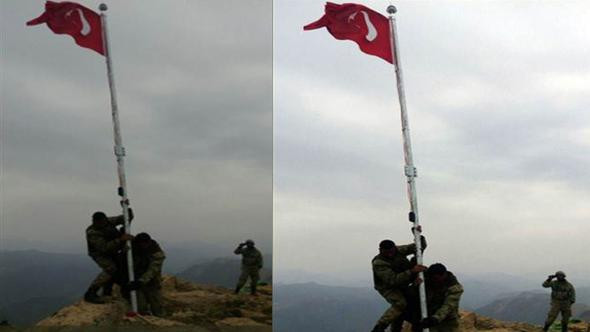 Mehmetçik Zap'ta Türk Bayrağı'nı dikti