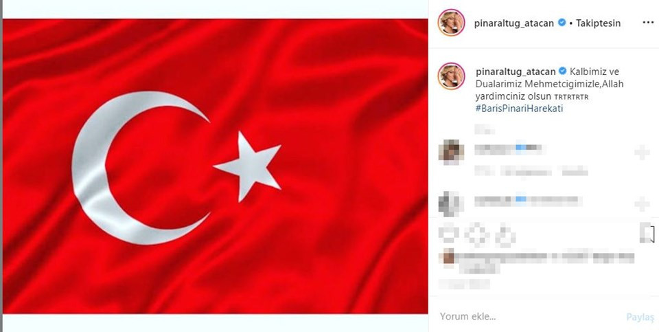 Ünlülerden Barış Pınarı Harekatı paylaşımları