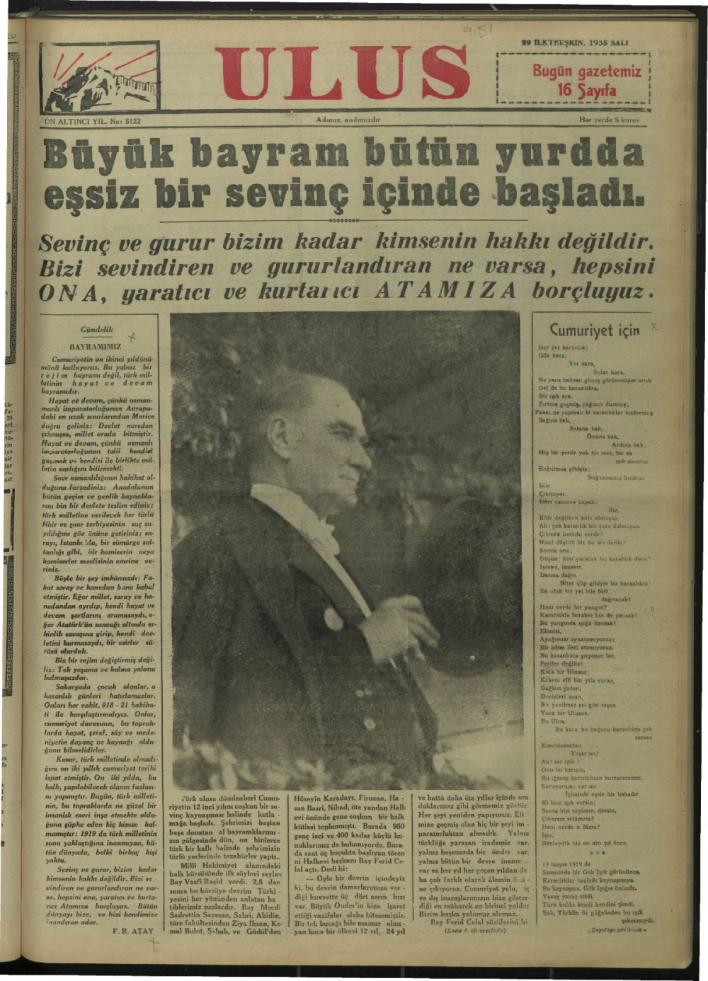 Arşivden çıkan Cumhuriyet Bayramı manşetleri - Resim: 14