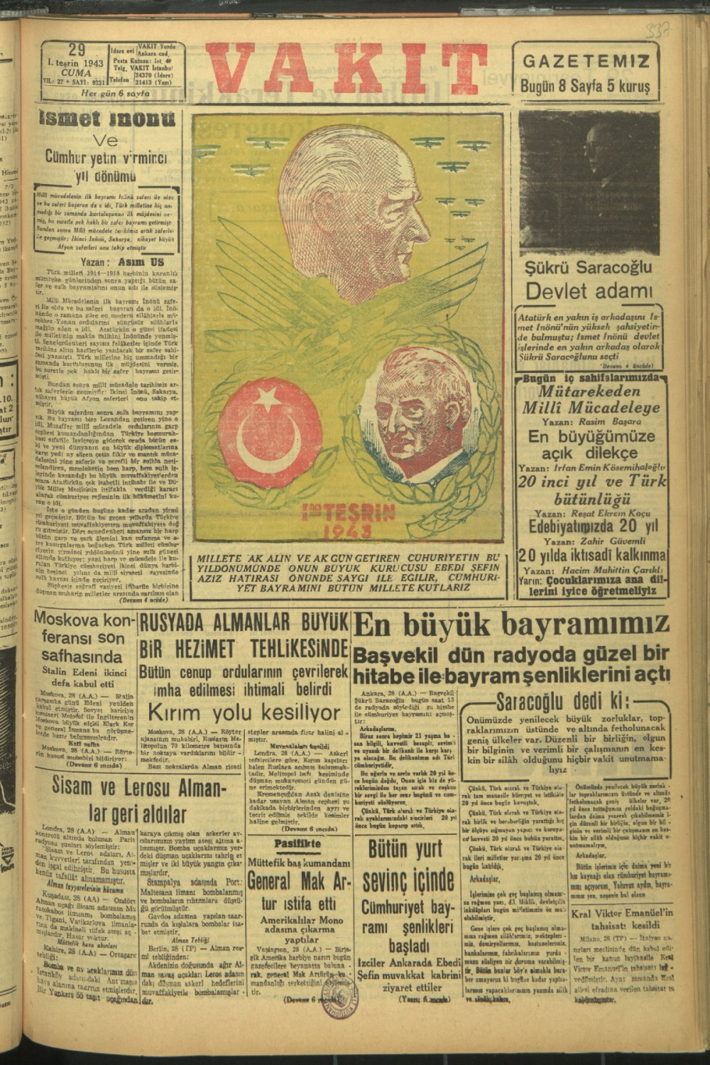 Arşivden çıkan Cumhuriyet Bayramı manşetleri - Resim: 37