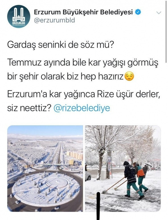 Belediyelerin sosyal medya hesaplarında gülümseten kar diyaloğu