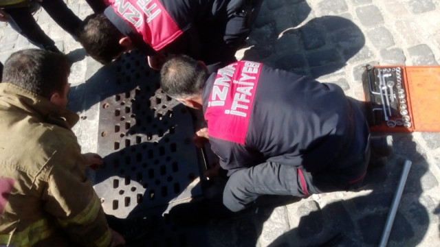 İzmir'de şaşkına çeviren olay ! Mazgalda sıkıştı