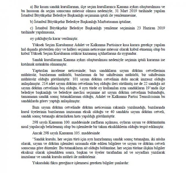 İşte YSK Başkanı Sadi Güven'in şerhinin tam metni