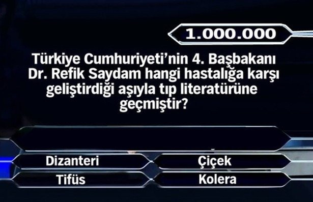 Kim Milyoner Olmak İster yarışmasının 1 milyonluk soruları