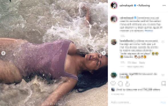 Salma Hayek'in dalgalarla dansı sosyal medyayı salladı