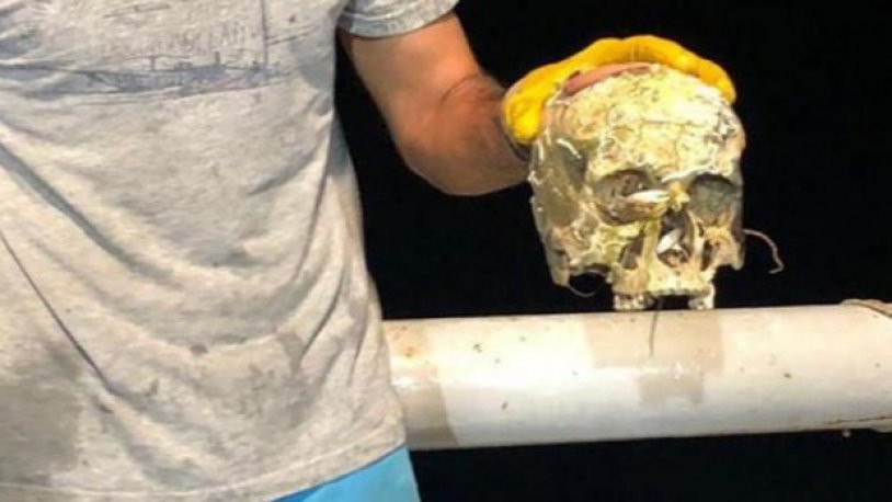 Balıkçıların ağına insan kafatas takıldı