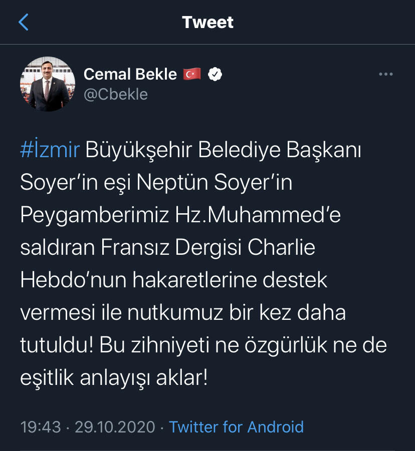 AK Parti'den CHP'li Tunç Soyer'in eşi Neptün Soyer'e tepki