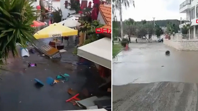 İzmir'de depremin ardından sokakları deniz suyu bastı