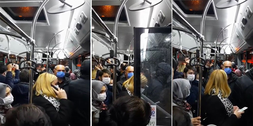 Özel halk otobüsünde sosyal mesafe kavgası kamerada
