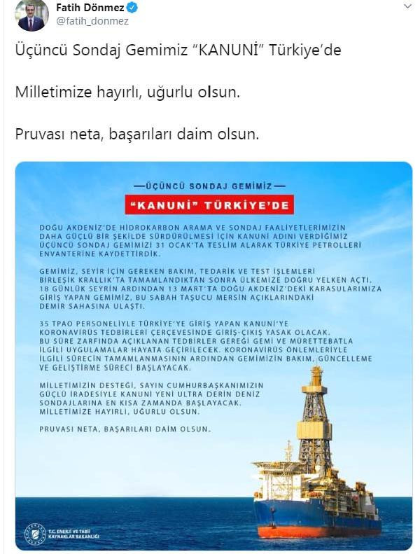 3'üncü sondaj gemisi ''Kanuni'' Türkiye'de! - Resim : 1