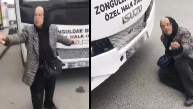 Halk otobüsüne alınmayınca önüne atladı !