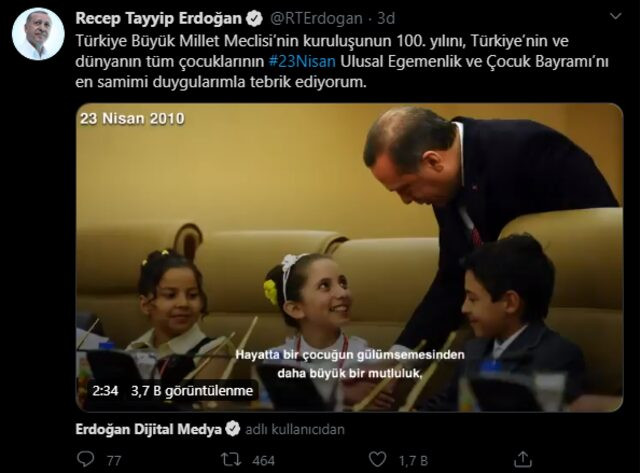 Erdoğan 23 Nisan'ı Twitter'dan kutladı! İşte o paylaşım