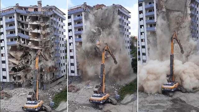 Rize'de yıkımı yapılan bina çöktü