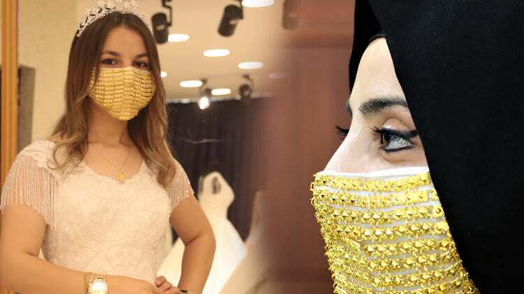 Kahramanmaraş'ta gelinler için altın işlemeli maske üretildi!