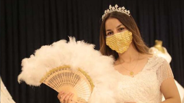 Kahramanmaraş'ta gelinler için altın işlemeli maske üretildi!