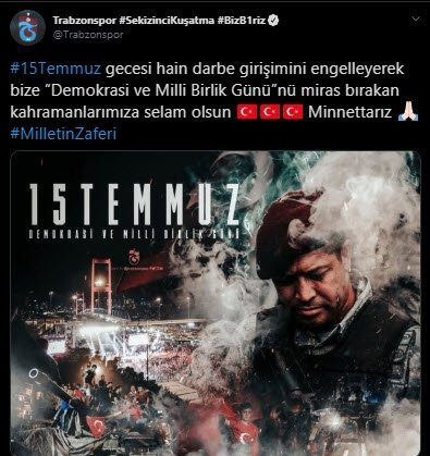Spor camiasından 15 Temmuz paylaşımları