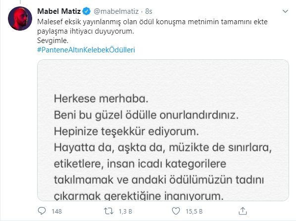 Mabel Matiz'e sansür: ''Konuşmam eksik yayınlandı''