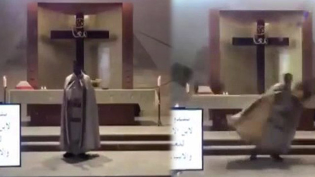 Kilisede ayin yapan papaz patlamadan böyle kaçtı! Saniye saniye kamerada