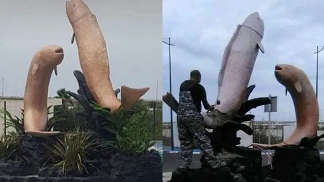 Müstehcen görünümlü iki balık heykeli tepki topladı
