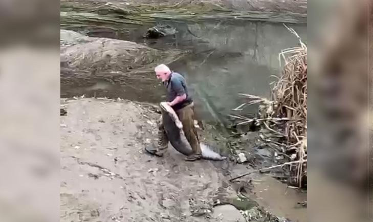 Böyle yöntem görülmedi! Boyu kadar balığı avladı