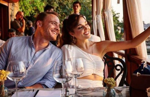 Hande Erçel ve Kerem Bürsin sette birbirine girdi