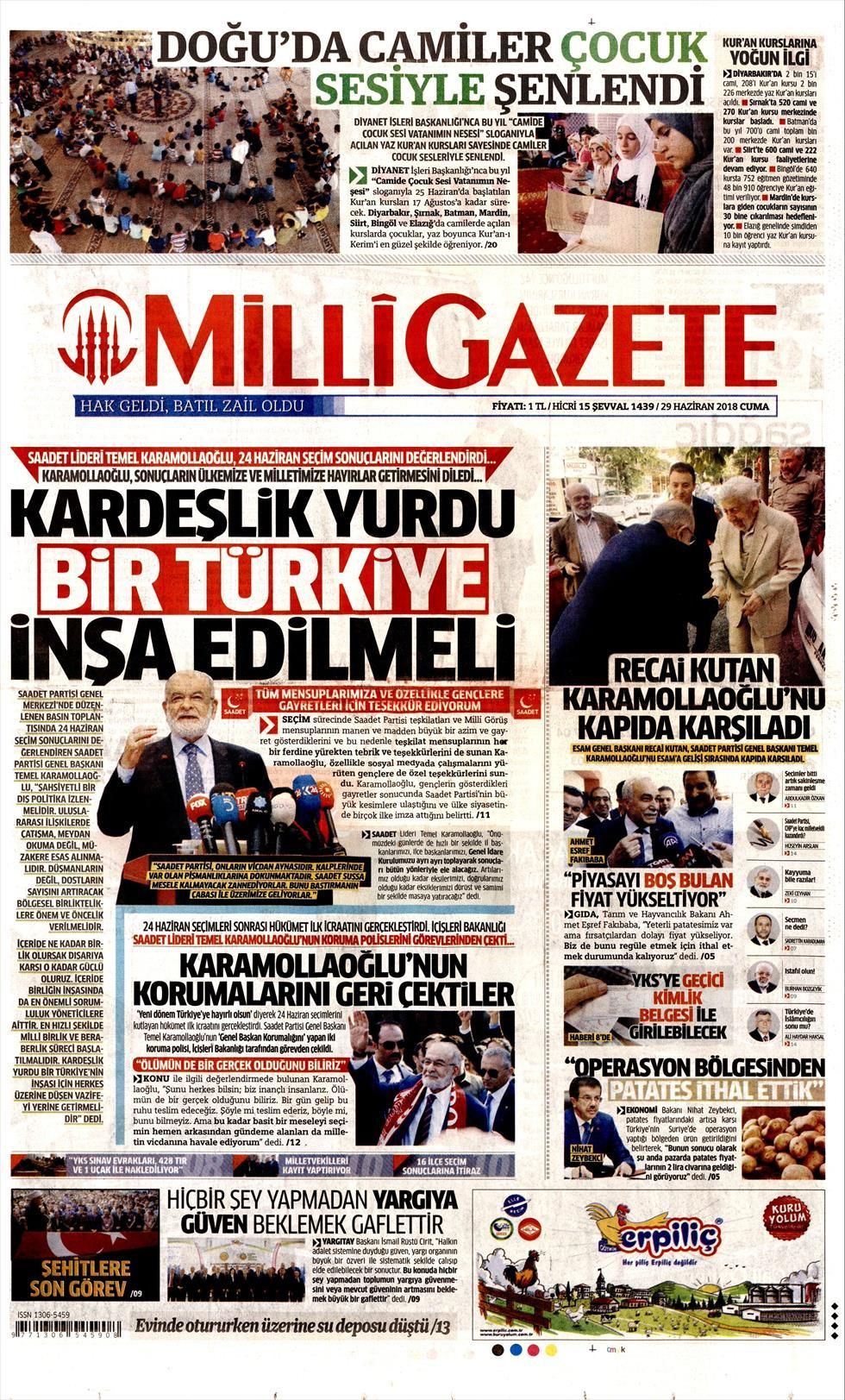 Milli Gazete Gazetesi 29 Haziran 2018 Anasayfası - Haber3