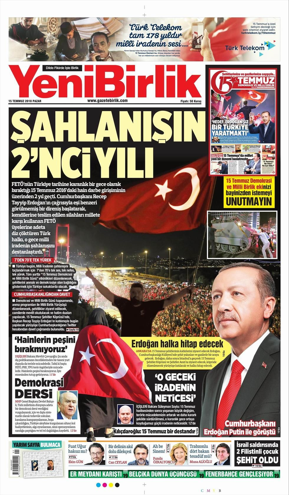 YeniBirlik Gazetesi 15 Temmuz 2018 Anasayfası Haber3
