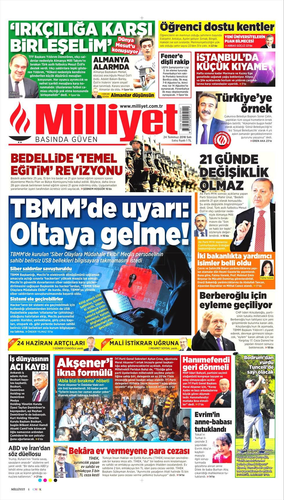 Milliyet Gazetesi 24 Temmuz 2018 Anasayfası - Haber3