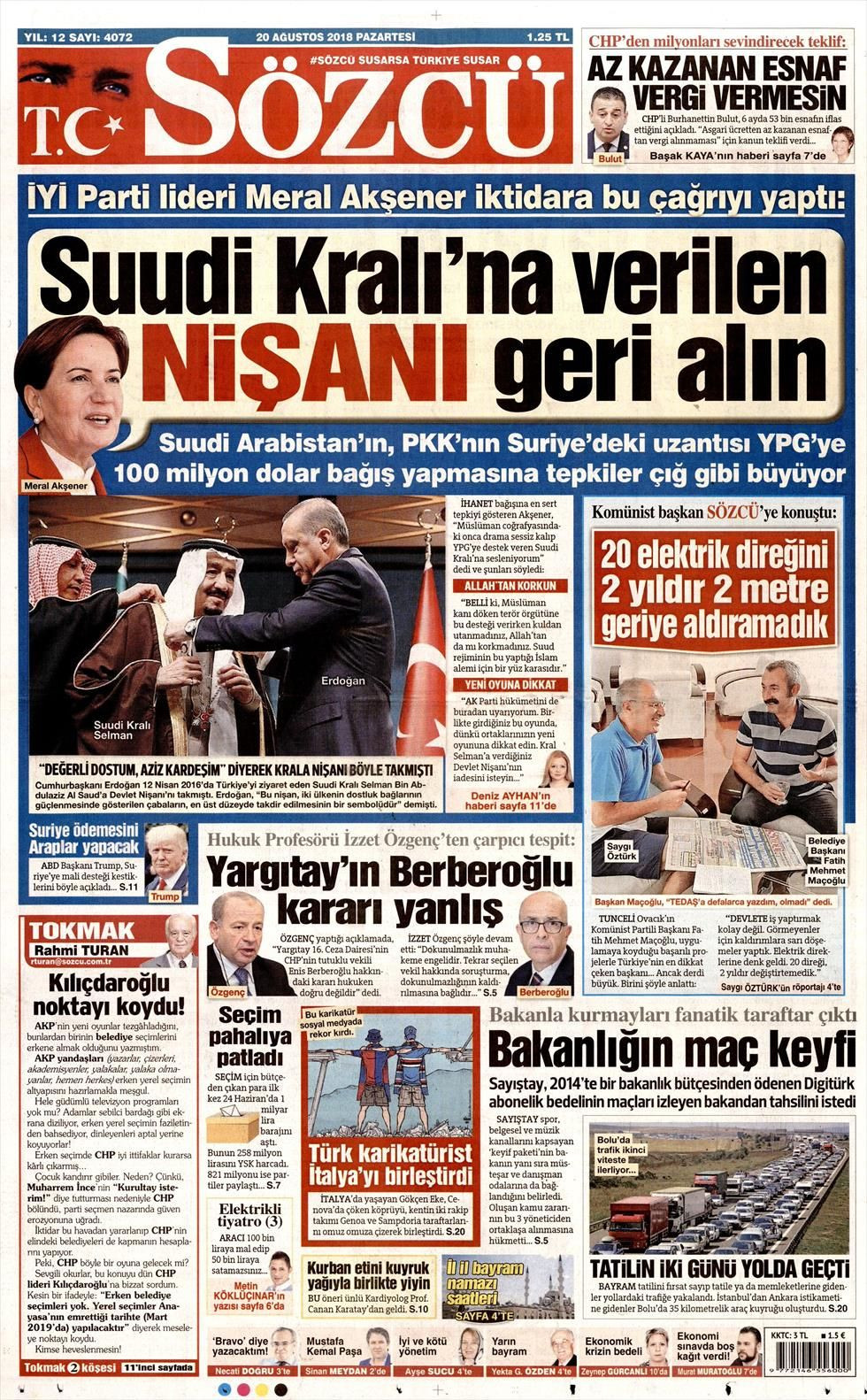 Sözcü Gazetesi 20 Ağustos 2018 Anasayfası - Haber3