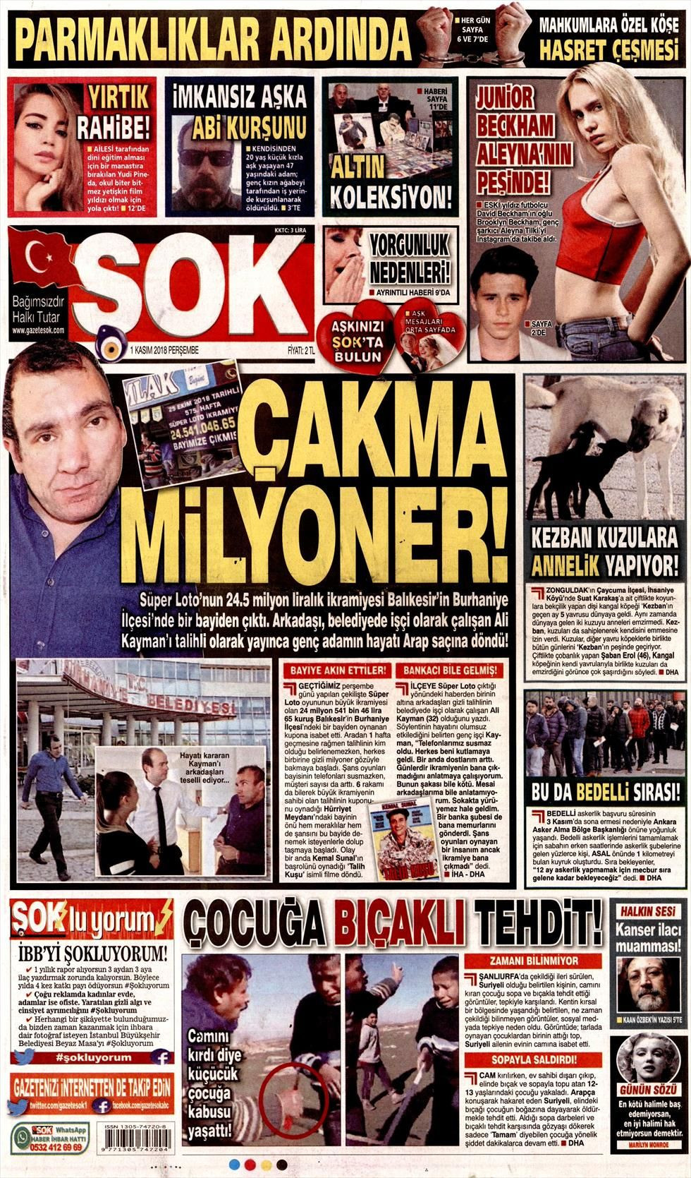 Şok Gazetesi 01 Kasım 2018 Anasayfası - Haber3