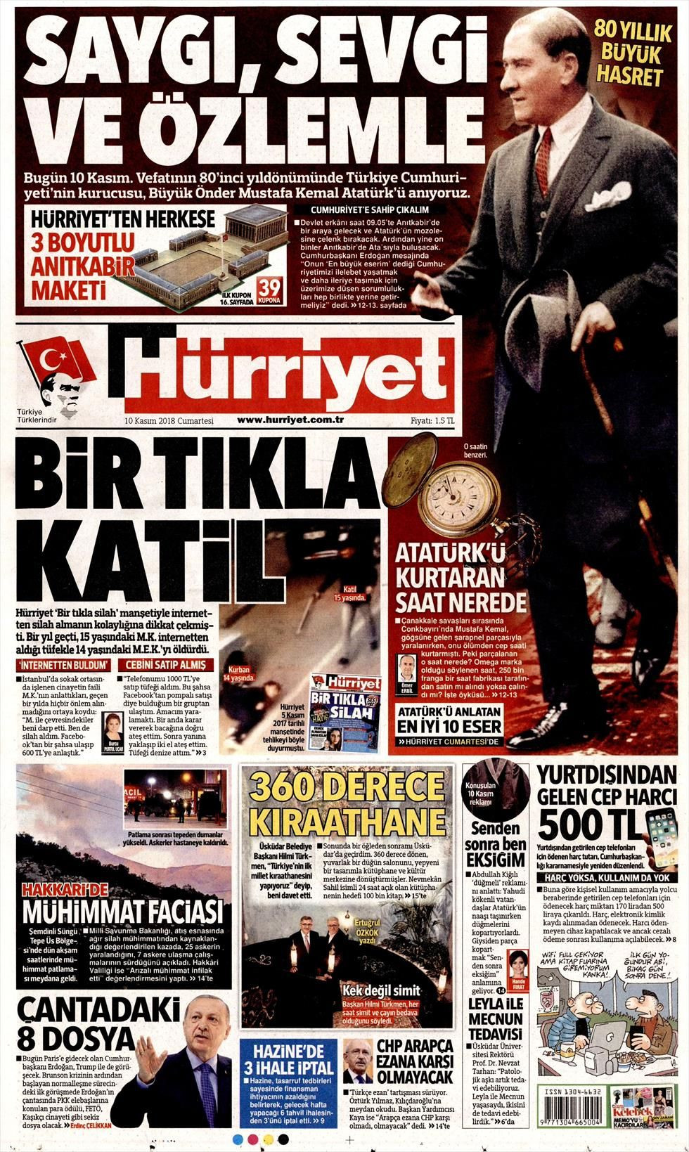 Hürriyet Gazetesi 10 Kasım 2018 Anasayfası - Haber3