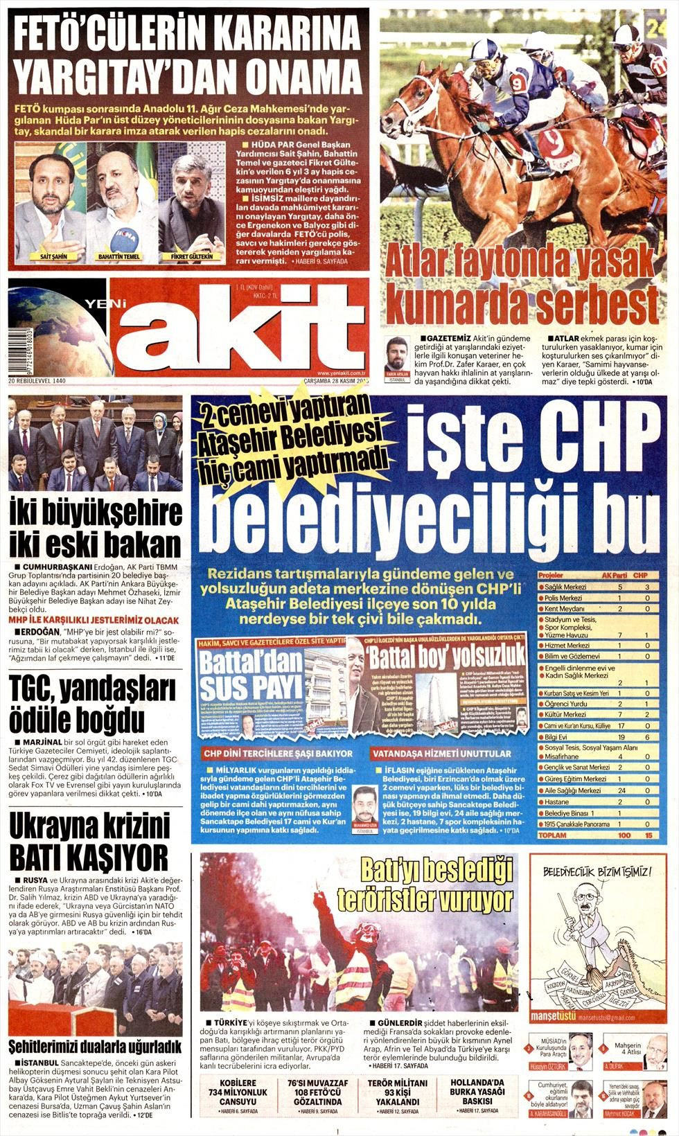 Yeni Akit Gazetesi 29 Kasım 2018 Anasayfası - Haber3