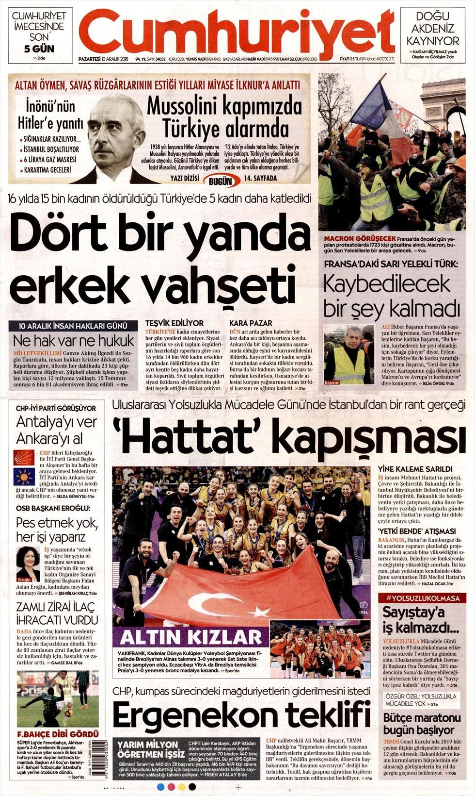 Cumhuriyet Gazetesi 11 Aralık 2018 Anasayfası - Haber3