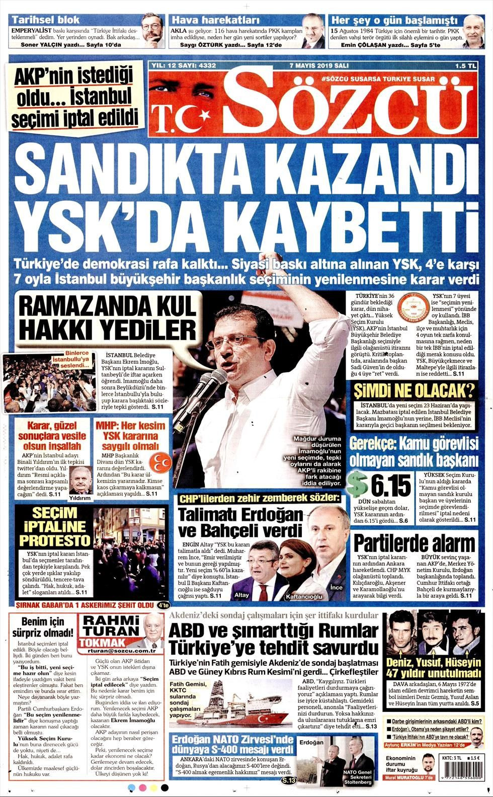 Sözcü Gazetesi 07 Mayıs 2019 Anasayfası - Haber3