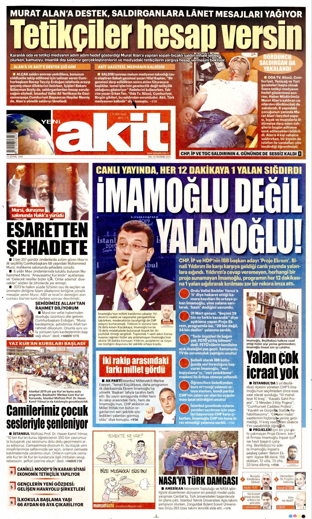 Yeni Akit Gazetesi 18 Haziran 2019 Anasayfası - Haber3