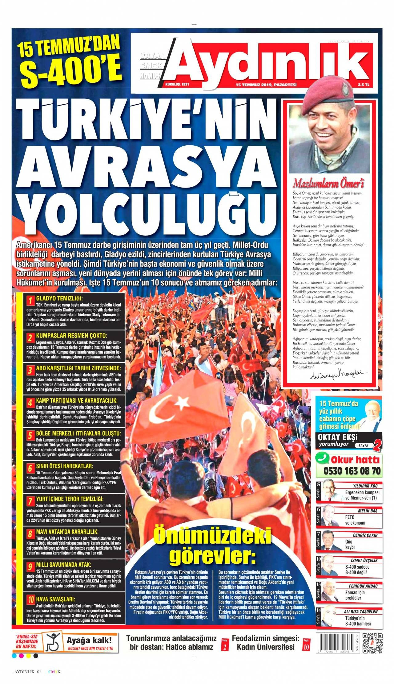 Aydınlık Gazetesi 15 Temmuz 2019 Anasayfası Haber3