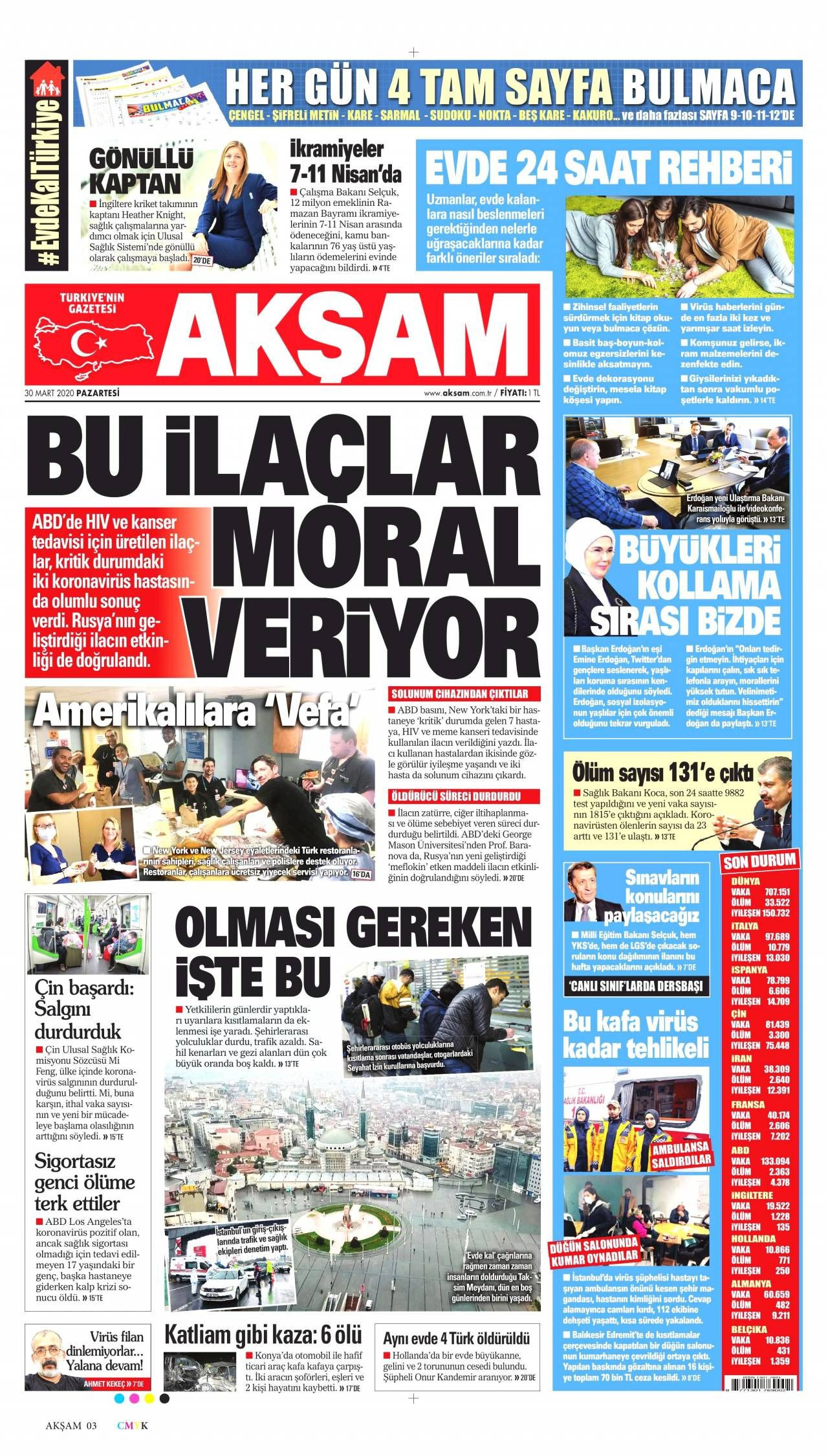 aksam gazetesi 30 mart 2020 anasayfasi