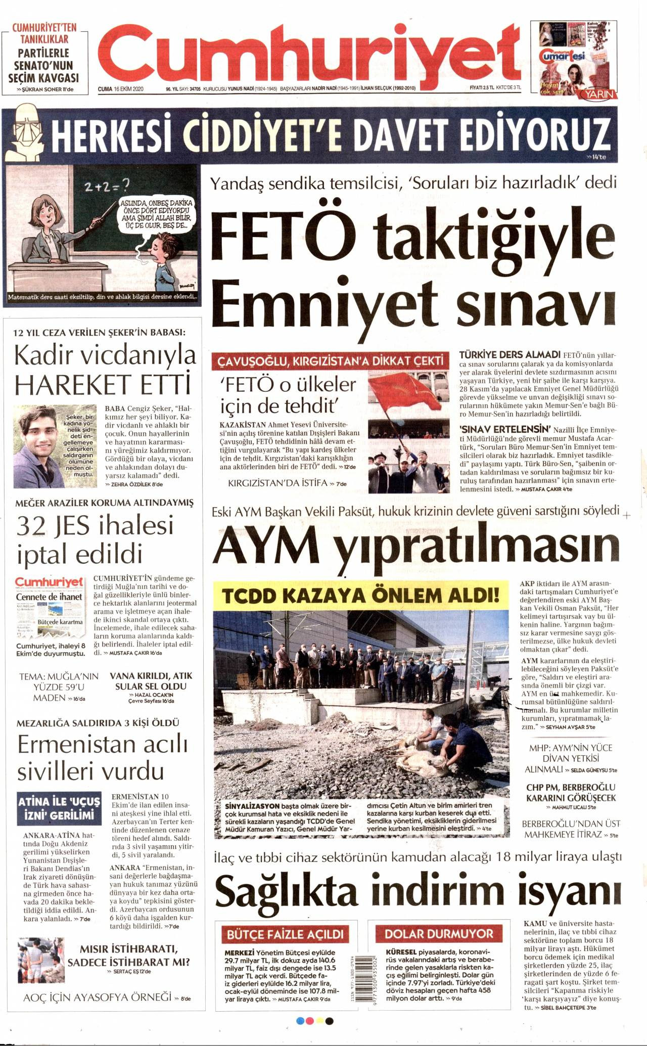 Cumhuriyet Gazetesi 16 Ekim 2020 Anasayfası - Haber3
