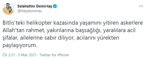 Demirtaş'tan şehitler için başsağlığı mesajı | Politika