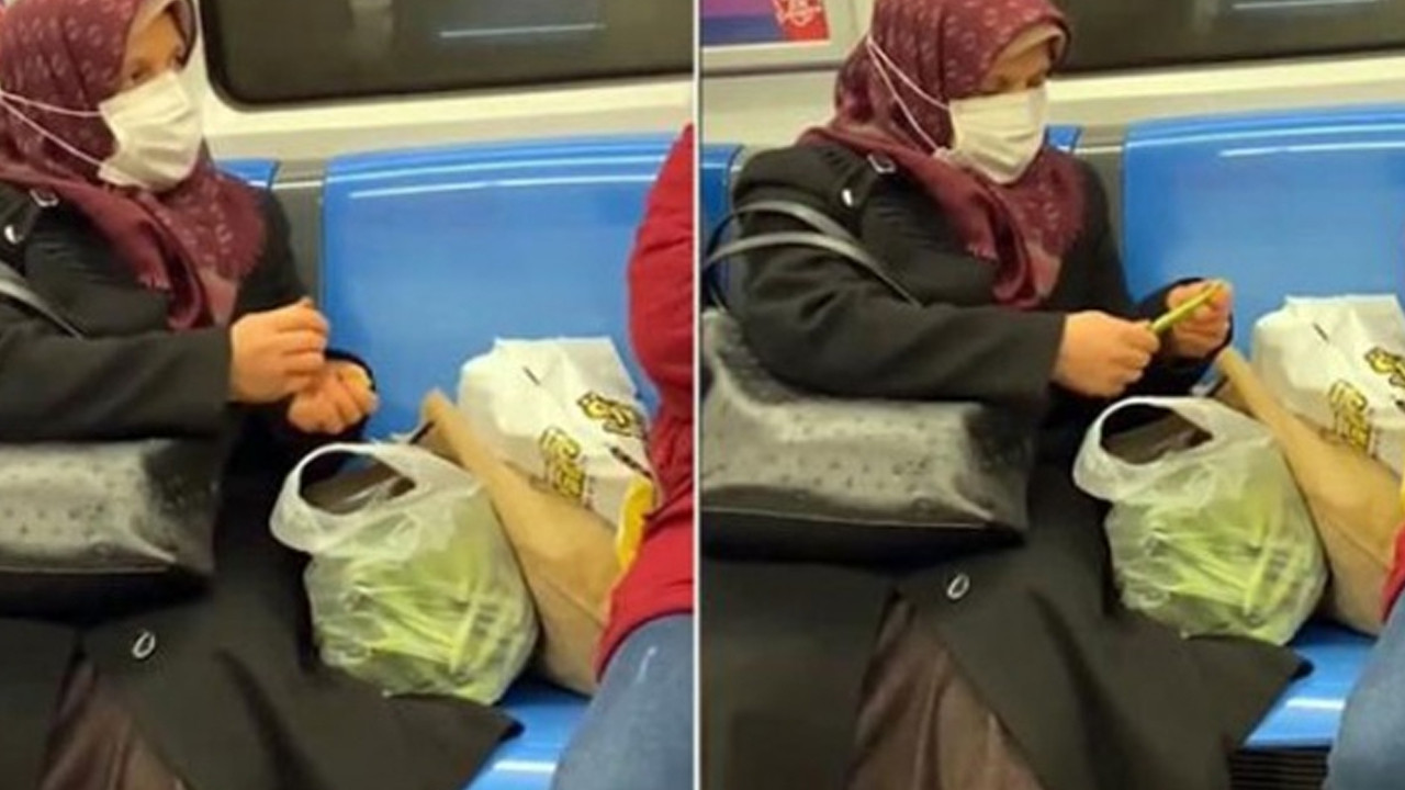 Metroda fasulye ayıklayan teyze sosyal medyada viral oldu