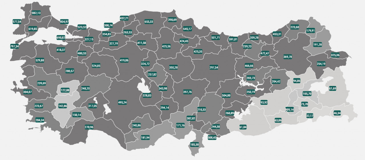 İllere Göre Haftalık Vaka Sayısı (100 binde) 03-09 Nisan 2021