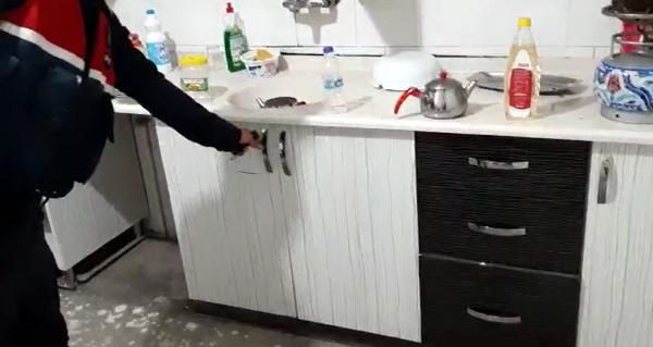 Mutfak dolabında saklanırken yakalandı