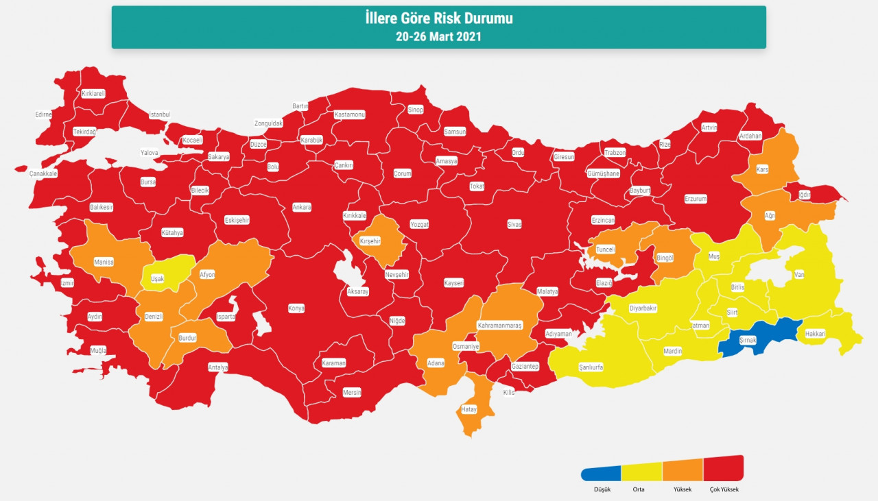 İllere Göre Risk Durumu 20-26 Mart 2021